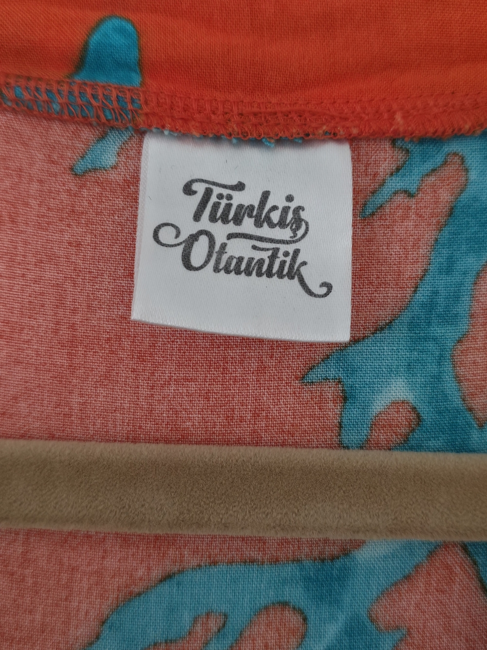 Turkis Otantik Cotton Coral Print Mini Dress Bell Sleeve Orange Turquoise L - Picture 2 of 9